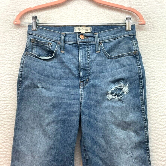 Madewell Jeans Womens 26 Blue Stovepipe Straight Distressed Mid Rise Stretch - Picture 4 of 13
